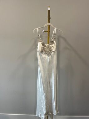 Flora by Flora Nikrooz Ivory Slip with Floral Lace Trim, Size Small